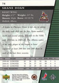 2002-03 Upper Deck Rookie Update #78 Shane Doan Back