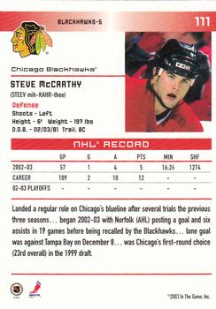 2003-04 In The Game Action #111 Steve McCarthy Back