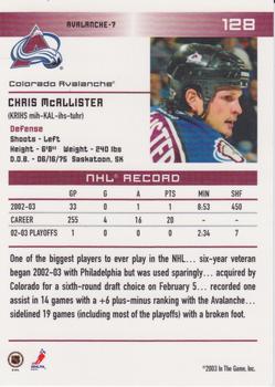 2003-04 In The Game Action #128 Chris McAllister Back