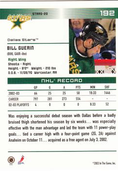 2003-04 In The Game Action #192 Bill Guerin Back