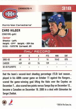 2003-04 In The Game Action #318 Chad Kilger Back