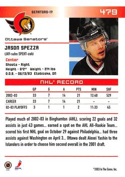2003-04 In The Game Action #479 Jason Spezza Back