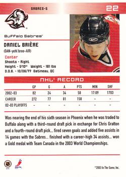 2003-04 In The Game Action #22 Daniel Briere Back