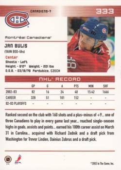 2003-04 In The Game Action #333 Jan Bulis Back