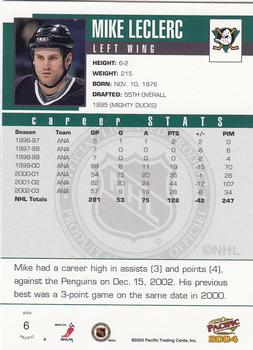 2003-04 Pacific #6 Mike Leclerc Back