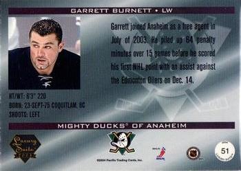 2003-04 Pacific Luxury Suite #51 Garrett Burnett Back