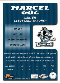 2003-04 Pacific Prospects AHL #20 Marcel Goc Back
