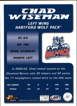 2003-04 Pacific Prospects AHL #37 Chad Wiseman Back