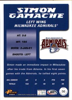 2003-04 Pacific Prospects AHL #56 Simon Gamache Back