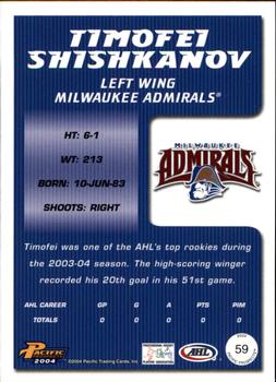 2003-04 Pacific Prospects AHL #59 Timofei Shishkanov Back