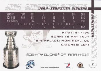 2003-04 Pacific Quest for the Cup #2 Jean-Sebastien Giguere Back