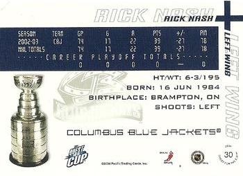 2003-04 Pacific Quest for the Cup #30 Rick Nash Back