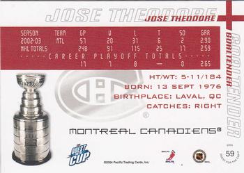 2003-04 Pacific Quest for the Cup #59 Jose Theodore Back