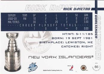 2003-04 Pacific Quest for the Cup #66 Rick DiPietro Back