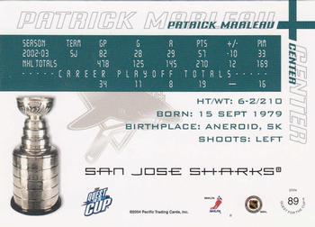 2003-04 Pacific Quest for the Cup #89 Patrick Marleau Back