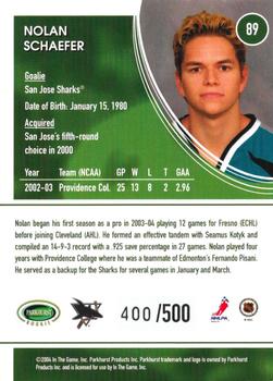 2003-04 Parkhurst Rookie #89 Nolan Schaefer Back