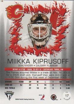 2003-04 Pacific Private Stock Titanium #17 Miikka Kiprusoff Back
