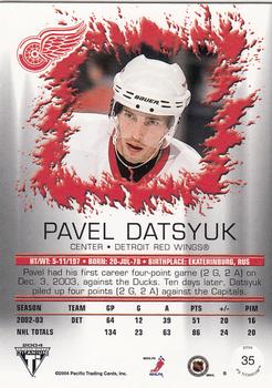 2003-04 Pacific Private Stock Titanium #35 Pavel Datsyuk Back