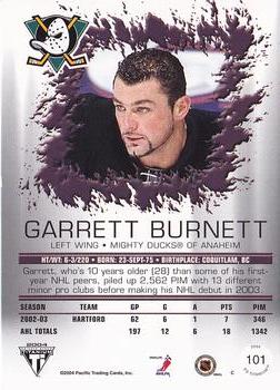 2003-04 Pacific Private Stock Titanium #101 Garrett Burnett Back