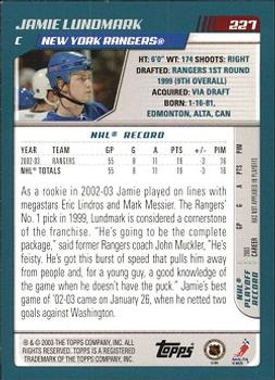2003-04 Topps #227 Jamie Lundmark Back