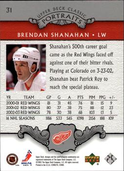 2003-04 Upper Deck Classic Portraits #31 Brendan Shanahan Back