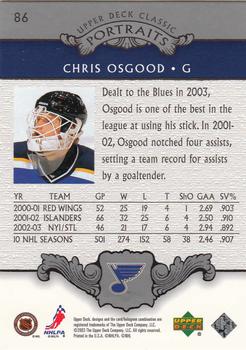 2003-04 Upper Deck Classic Portraits #86 Chris Osgood Back