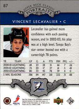 2003-04 Upper Deck Classic Portraits #87 Vincent Lecavalier Back