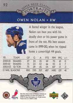 2003-04 Upper Deck Classic Portraits #92 Owen Nolan Back