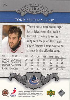 2003-04 Upper Deck Classic Portraits #96 Todd Bertuzzi Back