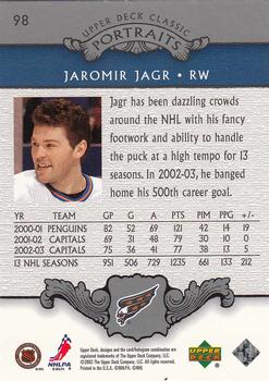 2003-04 Upper Deck Classic Portraits #98 Jaromir Jagr Back