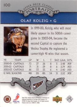 2003-04 Upper Deck Classic Portraits #100 Olaf Kolzig Back