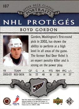 2003-04 Upper Deck Classic Portraits #187 Boyd Gordon Back