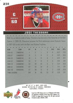 2003-04 Upper Deck MVP #231 Jose Theodore Back
