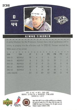 2003-04 Upper Deck MVP #236 Kimmo Timonen Back
