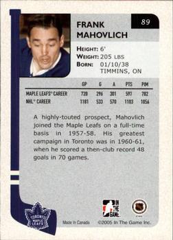 2004-05 In The Game Franchises Canadian #89 Frank Mahovlich Back