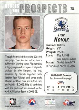 2004-05 In The Game Heroes and Prospects #20 Filip Novak Back