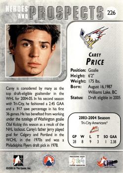 2004-05 In The Game Heroes and Prospects #226 Carey Price Back