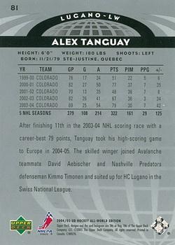 2004-05 Upper Deck All-World Edition #81 Alex Tanguay Back