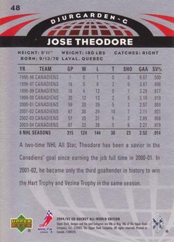 2004-05 Upper Deck All-World Edition #48 Jose Theodore Back