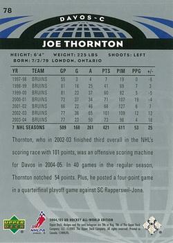 2004-05 Upper Deck All-World Edition #78 Joe Thornton Back