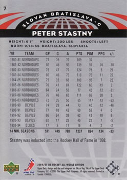2004-05 Upper Deck All-World Edition #7 Peter Stastny Back