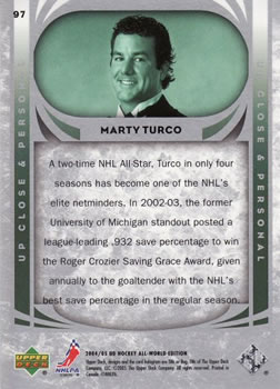 2004-05 Upper Deck All-World Edition #97 Marty Turco Back