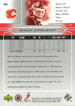 2004-05 Upper Deck #30 Miikka Kiprusoff Back