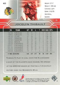 2004-05 Upper Deck #41 Jocelyn Thibault Back