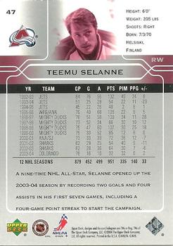 2004-05 Upper Deck #47 Teemu Selanne Back