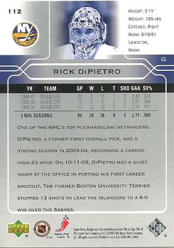 2004-05 Upper Deck #112 Rick DiPietro Back