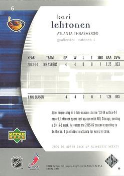 2005-06 SP Authentic #6 Kari Lehtonen Back