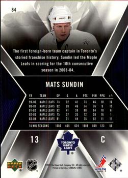 2005-06 SPx #84 Mats Sundin Back