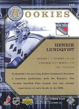 2005-06 Upper Deck Power Play #148 Henrik Lundqvist Back