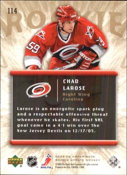 2005-06 Upper Deck Rookie Update #114 Chad Larose Back